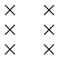 Two columns of three Xs