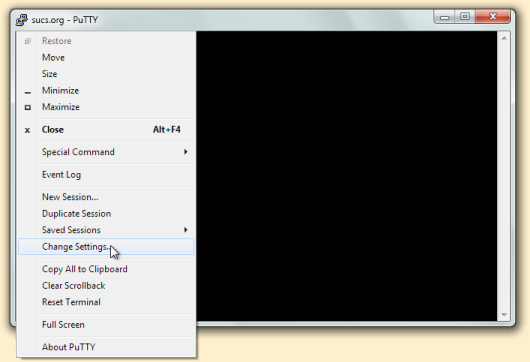 PuTTY window menu