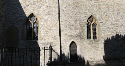 The south wall, showing evidence of the shortened south aisle
