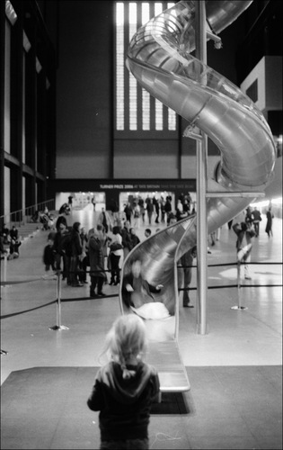 Carsten Höller's slides at Tate Modern (F3 50/1.8 HP5+ in TMAX developer)